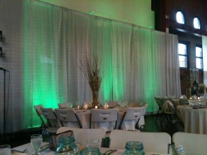 tall drape wedding and lights